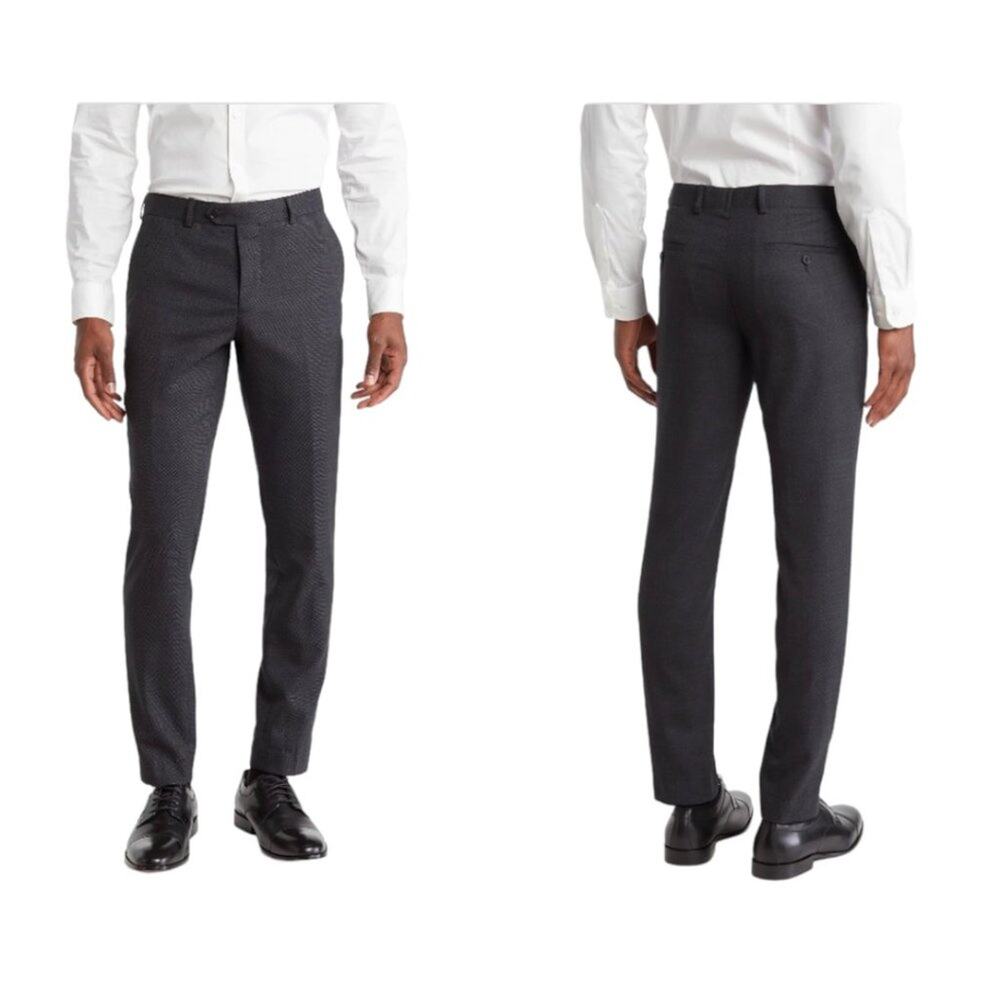 Original Penguin Charcoal Gray Birdseye Wool Trousers Size 36 Waist NWOT